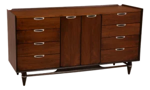 Broyhill Premier Walnut Mid Century Dresser Twelve Drawers Central Doors Credenza