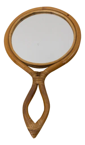 Mid-Century French Hand Mirror with Frame in Rattan, 1970s