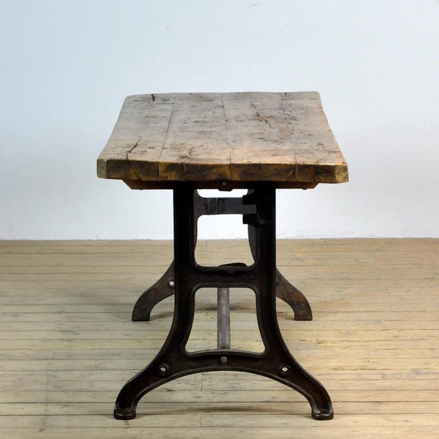 Wood Industrial Table with an Pine Top For Sale - Image 7 of 11