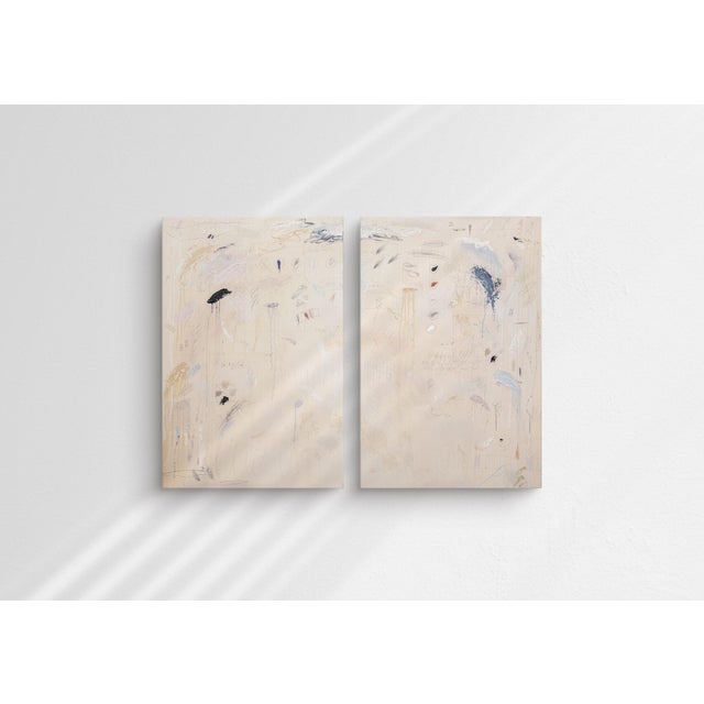 Large original diptych painting by New York-based artist Margot Sinclair. This textured, mixed media abstract piece...