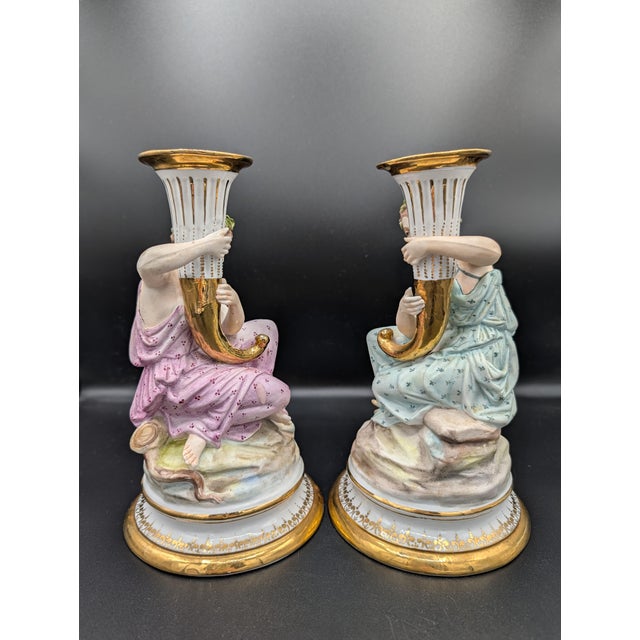 1860s Staffordshire England Sutherland & Sons Two Figurines Candlesticks 8.5" Antique unique set of two Candlesticks...