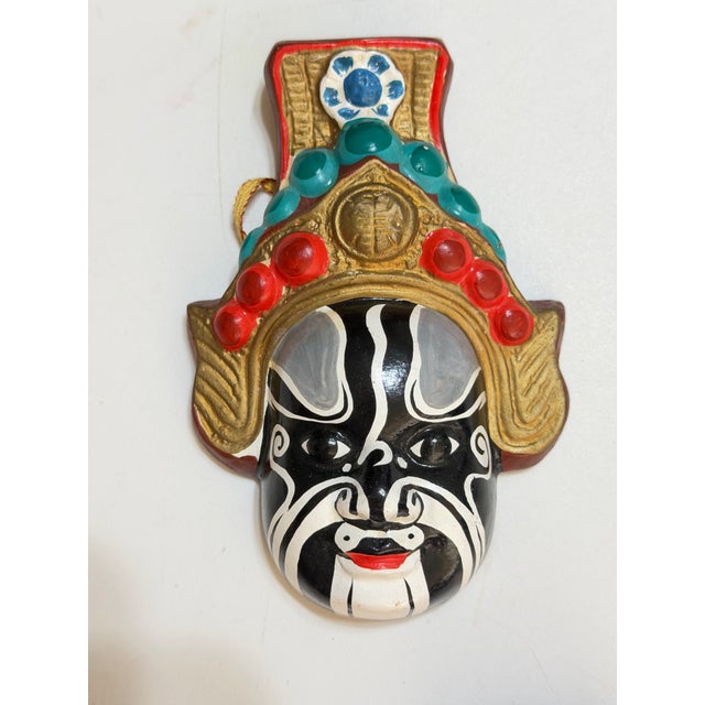 Vintage Chinese Hand-Painted Opera Clay Wall Masks, Huishan Style — Set of 3 For Sale - Image 4 of 12