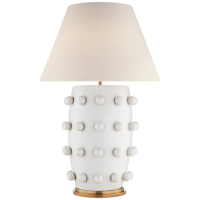Kelly Wearstler for Visual Comfort Signature Linden Table Lamp in Plaster White with Linen Shade For Sale