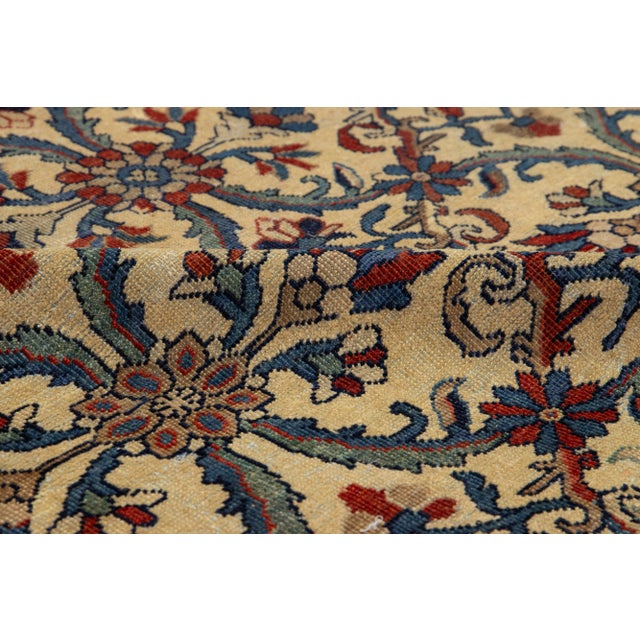 Tan 7 X 10 Antique Persian Mahal Handmade Wool Rug in Tan With Floral Pattern For Sale - Image 8 of 10