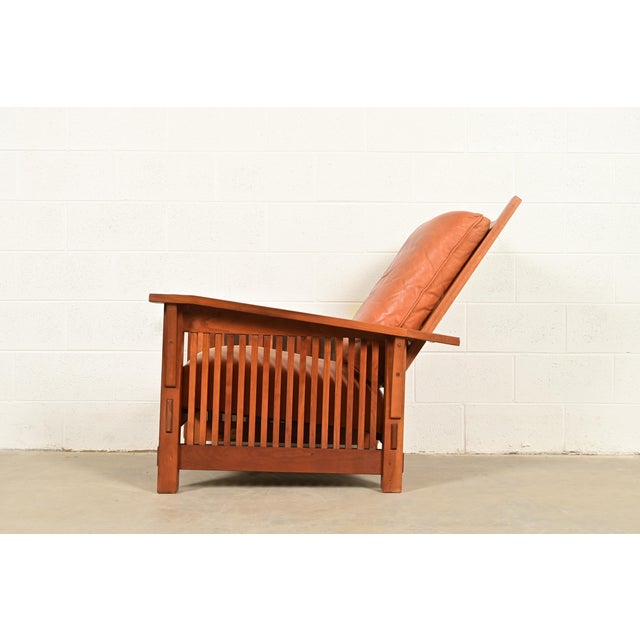 Stickley Mission Arts & Crafts Cherry Wood Spindle Reclining Morris Lounge Chair For Sale - Image 9 of 12
