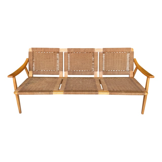 Mid-Century Danish Wicker Sofa in the style of Hans Wagner, 1960s For Sale