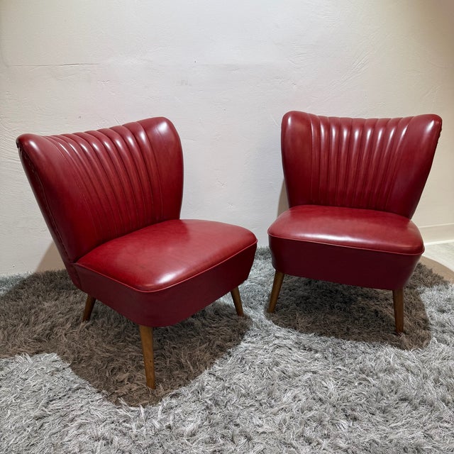 Mid-Century Modern Cocktail Chairs in Red Faux Leather, 1950s, Set of 2 For Sale - Image 10 of 16