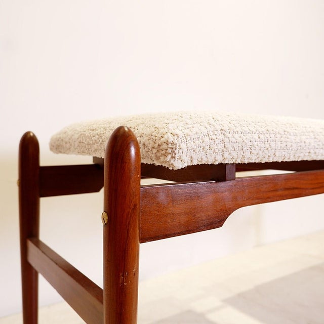 Vintage Italian Wooden Bench with Boucle Seat, 1960s For Sale - Image 4 of 15