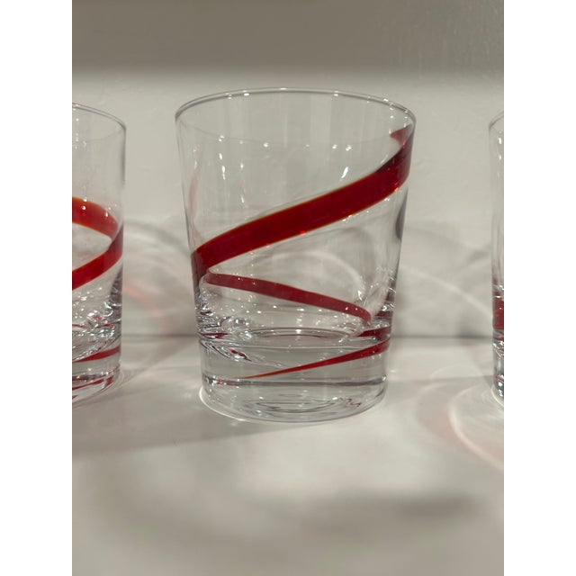 Modern Modern Red Swirline Low Ball Glasses - Set of 7 For Sale - Image 3 of 7