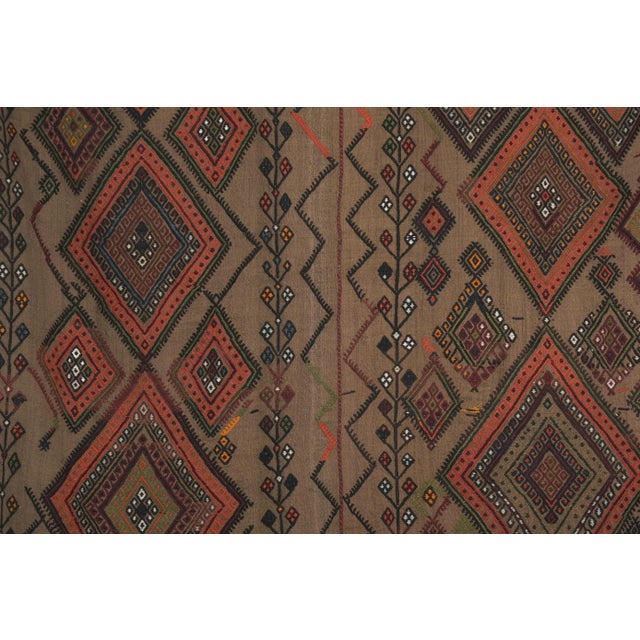 Brown 1980s Vintage Turkish Kilim Flat Weave Area Rug 5'3'' X 6'1'' For Sale - Image 8 of 13
