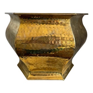 Extra Large Vintage Hexagon Hammered Solid Brass Planter For Sale