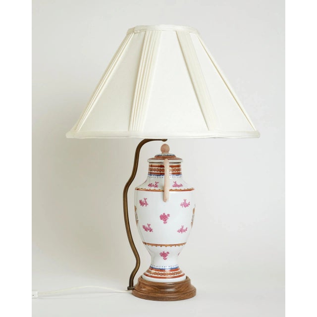 Mid 19th Century Mid 19th Century Red on White Painted Crest Porcelain Lamp With Shade For Sale - Image 5 of 13