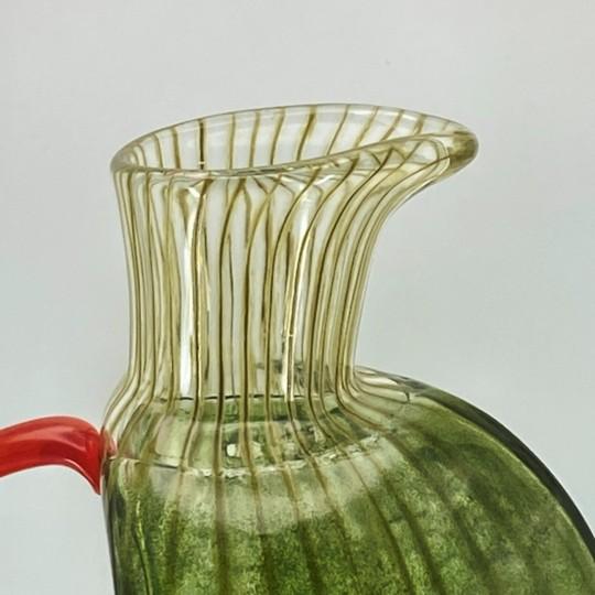 Kosta Boda "Corfu" by Kjell Engman Art Glass Jug (Green With Orange Handle) Signed #7080512 For Sale - Image 12 of 18