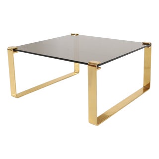 Mid-Century Modern Coffee Table with Gold-Plated Base and Glass Top, 1970s For Sale