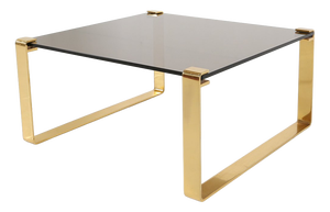 Mid-Century Modern Coffee Table with Gold-Plated Base and Glass Top, 1970s
