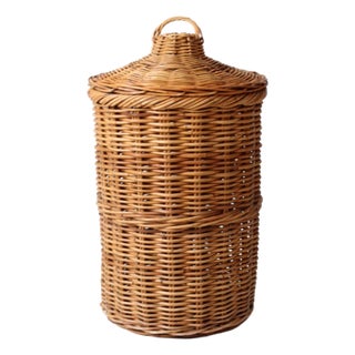 Vintage Rattan Hamper Basket For Sale