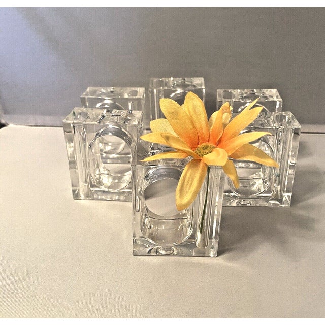 This fabulous Set of 6 1970s Lillian Vernon Lucite Napkin Rings (with Bud Vase) will bring extra interest to your...
