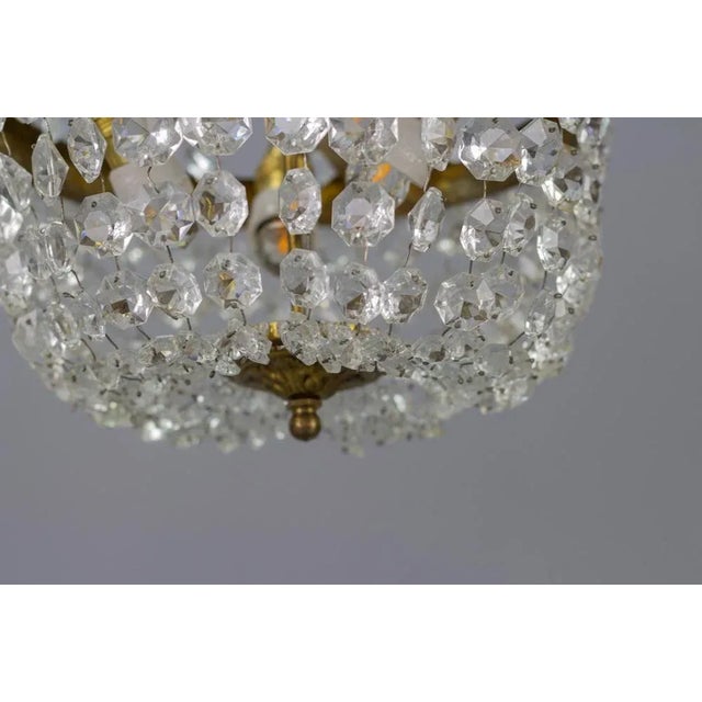 1950s Vintage Brass and Crystal Glass Basket Chandelier For Sale - Image 5 of 15