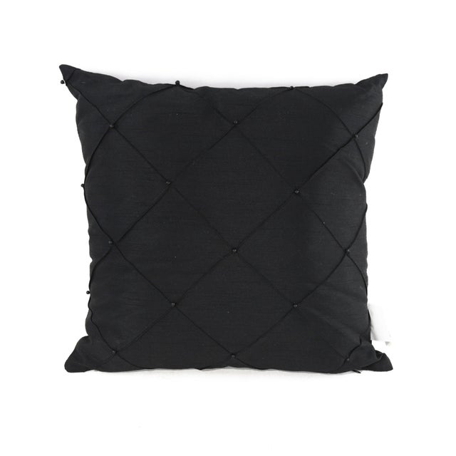 Elegant Black Quilted Pillow With Beaded Detailing For Sale - Image 9 of 9