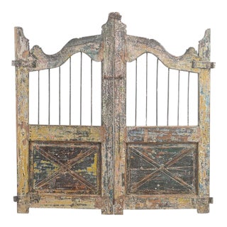 Vintage Indian Painted Teakwood Garden Gate or “Dog Door” For Sale