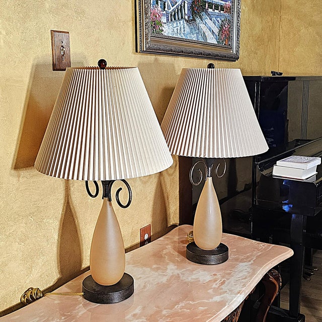 Pair of Frosted Glass and Scrollwork Table Lamps, Early 21st Century For Sale - Image 12 of 18