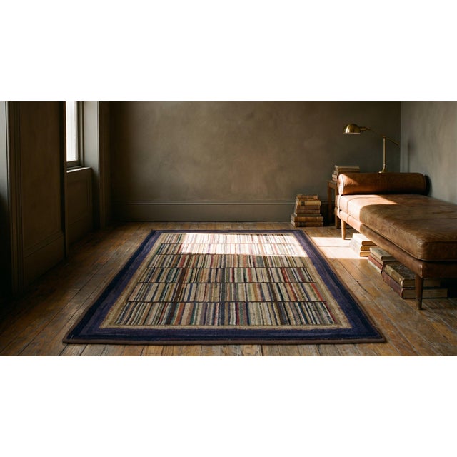 1920s Multi Purple Stripe Folk Art Antique American Hooked Rug 2'7" X 3'8" Knotted Wool Carpet For Sale - Image 15 of 16