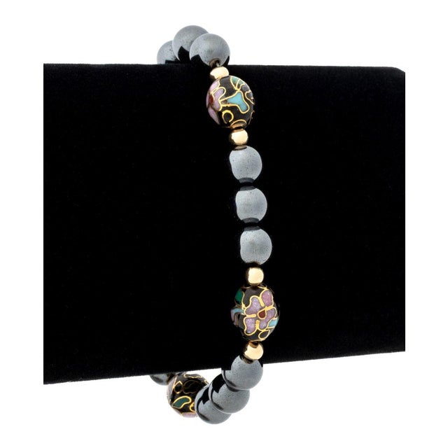 14K Hematite and Inlaid Onyx Bead Bracelet, featuring round fully drilled hematite, black onyx and gold rondelle beads,...