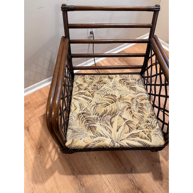 Coastal 1980's Reed Lattice and Bamboo Club Chair For Sale - Image 3 of 4