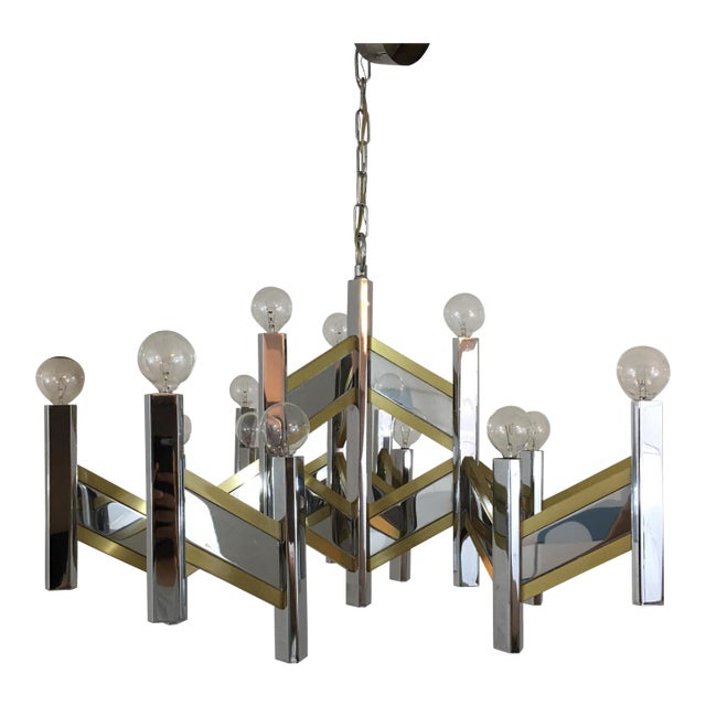 Sciolari Brass and Chrome 15 Bulb Chandelier For Sale