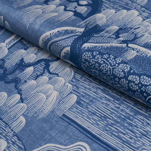 Borastapeter Sample - Boråstapeter Indigo Garden Fabric In Blue And White For Sale - Image 4 of 5