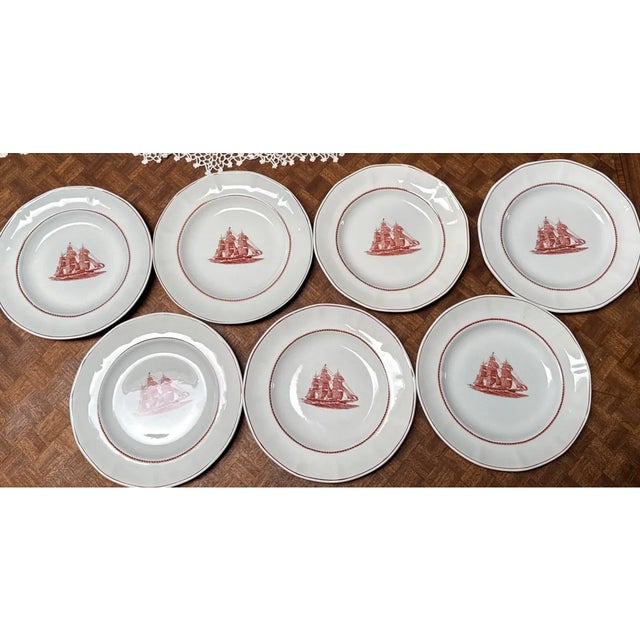 White Vintage Wedgwood Flying Cloud Rust Clipper Ship Salad Plates - Set of 7 For Sale - Image 8 of 8