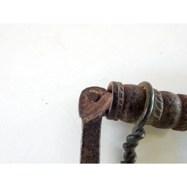Brown Antique Hand Forged Decorated Iron Chest Handle For Sale - Image 8 of 9
