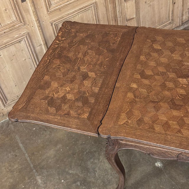 Antique Liegeois Regence Style Carved Oak Parquet Draw Leaf Dining Table For Sale - Image 16 of 18