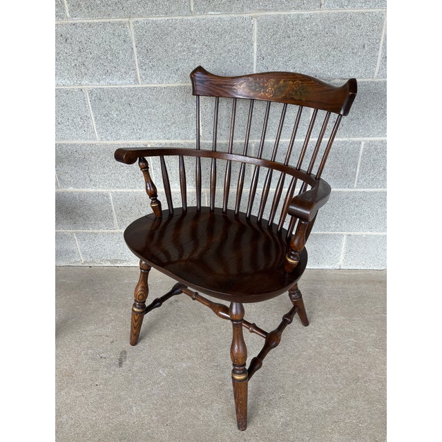 Hitchcock New London Model Oak Paint Decorated Arm Chairs - A Pair For Sale In Philadelphia - Image 6 of 11