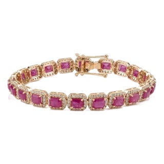 Luxury 10.41ct Ruby & 2.11ct Diamond Geometric Link Tennis Bracelet in 14k Gold For Sale