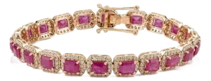 Luxury 10.41ct Ruby & 2.11ct Diamond Geometric Link Tennis Bracelet in 14k Gold