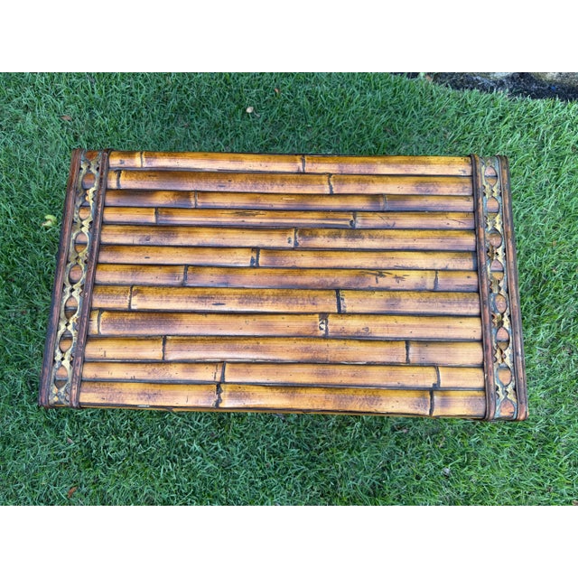 Vintage 29.5” Split Bamboo Trunk With Pierced Brass Gallery Trim For Sale In Naples, FL - Image 6 of 12