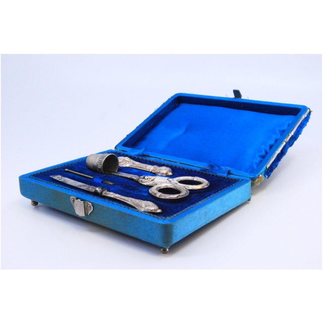 Five-Piece Silver Sewing Set in Original Case, Set of 5 For Sale - Image 5 of 7