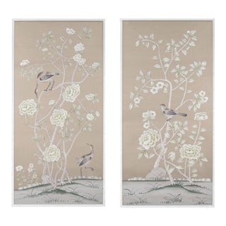 Jardins en Fleur "Donnington" Chinoiserie Painting on Silk by Simon Paul Scott - a Pair For Sale