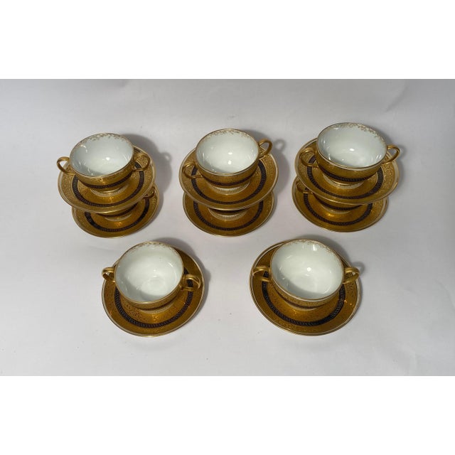 Paint A Set of 8 Cream Soup or Dessert Cups & Saucers. Antique Limoges Circa 1890 For Sale - Image 7 of 9