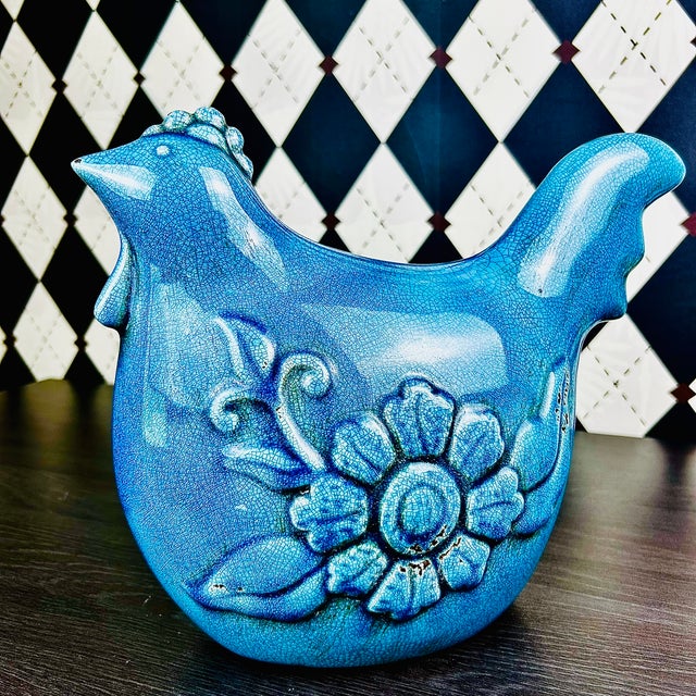 Oversized Danish Midcentury Ceramic Hen in Turquoise Crackle Glaze, 1960s For Sale - Image 4 of 6