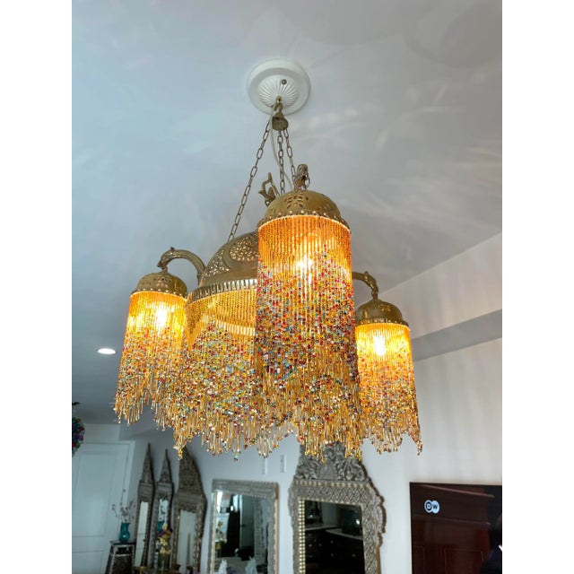 1960s Vintage Brass Chandelier With Colorful Glass Beads For Sale - Image 5 of 12