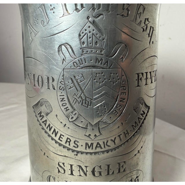 19th Century Antique 1882 Engraved Pewter College Football Junior 5 Tankard Trophy Stein Mug For Sale - Image 5 of 17