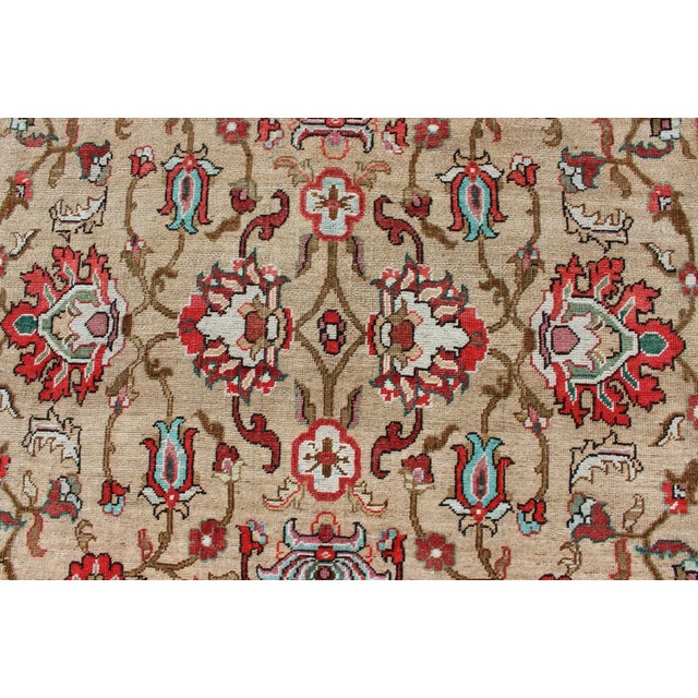 Vibrant All-Over Design Vintage Hand Knotted Turkish Oushak Rug in Red and Tan For Sale - Image 9 of 12