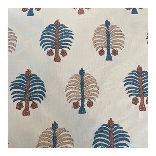 English Penny Morrison Gobi in Blue and Tan Linen Fabric- 2 Yards For Sale