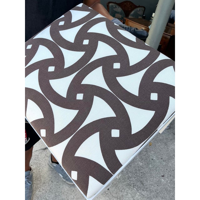 Vintage White and Brown Fretwork Upholstered Stools - A Pair For Sale - Image 12 of 12