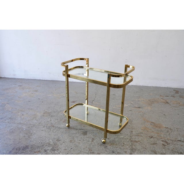 1970s Vintage Hollywood Regency Attributed to Milo Baughman Brass & Glass Bar Cart For Sale - Image 5 of 7
