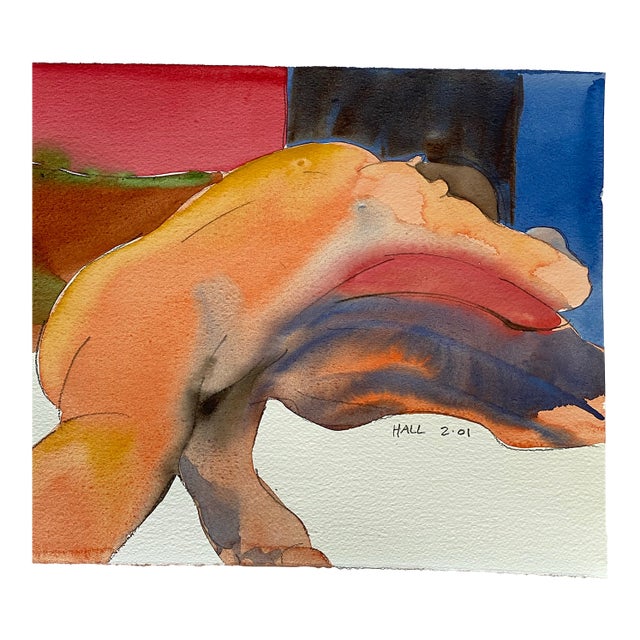 Original Watercolor Painting of a Male Nude by Jon Hall 2001 For Sale