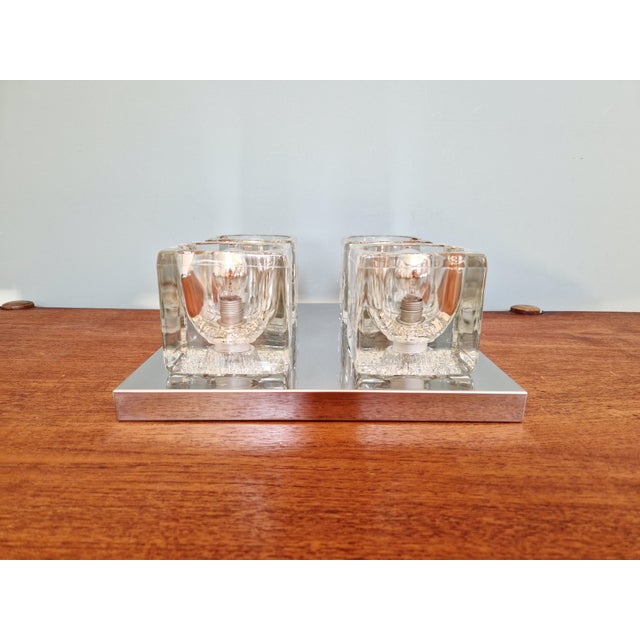 Silver Ice Cube Square Ceiling Light in Chromed Metal and Glass from Peill & Putzler, 1970 For Sale - Image 8 of 17