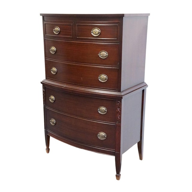 VINTAGE ANTIQUE Solid Mahogany Traditional Duncan Phyfe Style 34" Bow Front Chest on Chest 51.75" High 34" Wide 20.25"...